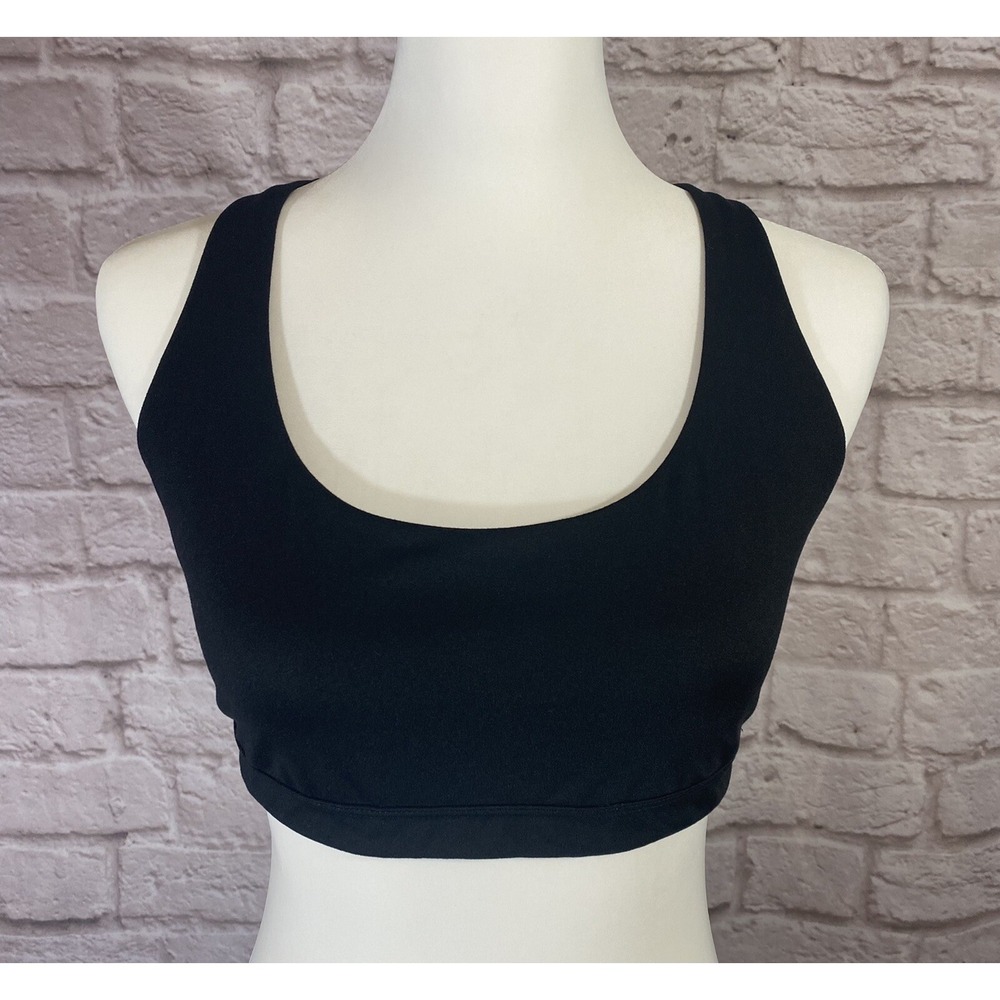 Victorias Secret Sports Bra Size L Black Criss Cross Back Straps V Logo